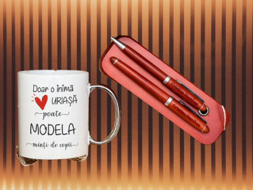 Cadou Profesoara, Set Personalizat, Cana, Pix si Creion Mecanic din Lemn