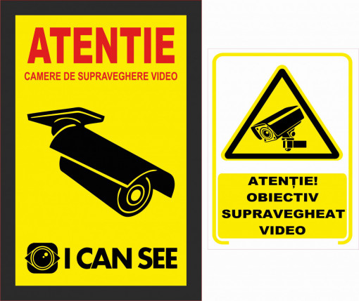Indicator de Avertizare Printat sau Autocolant Laminat Aplicat pe Placa PVC Forex – Supravegheat Video