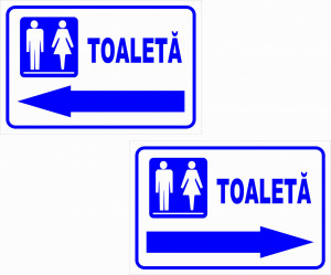 Indicator de Avertizare Printat sau Autocolant Laminat Aplicat pe Placa PVC Forex – Toaleta Sageata