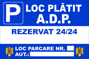 Indicator de Avertizare Printat sau Autocolant Laminat Aplicat pe Placa PVC Forex – Loc Platit - Albastru