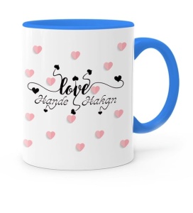 Cana, Personalizata, Maner Si Interior Albastru Cu Poze, Si Text - Img 1