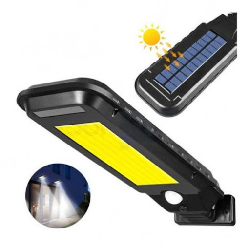 Lampa solara T-100A, senzor de miscare,100 COB, IP rezistenta la apa, Negru