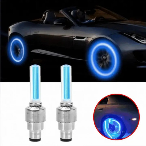Set 2 Lumini LED Pentru Ventil Cauciuc, Lumina Albastra cu , Senzor de Miscare