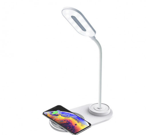 Lampa LED wireless, 3 moduri de lumina, 360°, Touch, wireless incarcare, USB, Alb