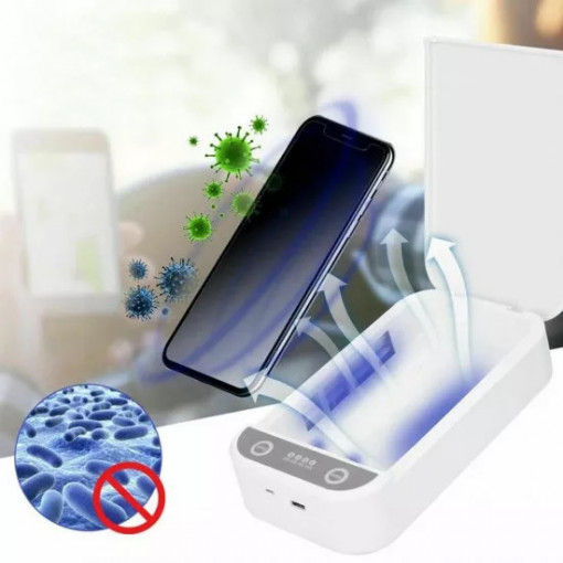 Sterilizator UVC 2 in 1 pentru obiecte mici, smartphone, functie aromaterapie, functie powerbank