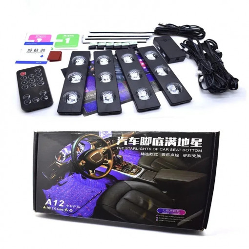 Set lumini ambientale Starlight RGB cu telecomanda 7 lumini A12, Lumini Auto Interior Star Light pentru Scaune