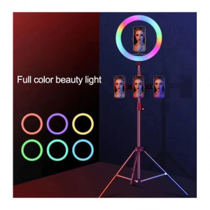 Lampa Circulara RGB Ring Diametru 26cm/10 Inch, LED, 3 Moduri de Lumina, 9 Trepte Reglaj, Multicolor - Img 3