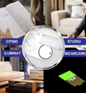 Lampa LED wireless, 3 moduri de lumina, 360°, Touch, wireless incarcare, USB, Alb - Img 3