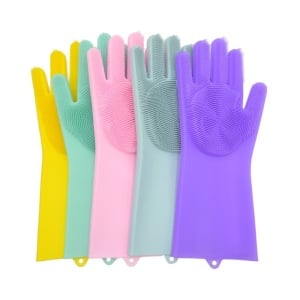 Manusi pentru curatenie, din silicon, multifunctionale, cu perii integrate, reutilizabile, antiaderente, protectie termica, Blue/ Albastru - Img 3