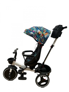 Tricicleta Pliabila SL01, Culoare Albastra Multicolora Grafiti, Cu Scaun Rotativ si Pozitie de Somn