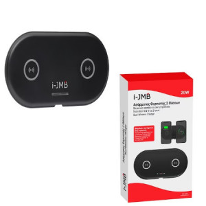 Incarcator Wireless cu 2 locuri i-JMB pentru telefon sau casti, 2x10W, 20x10 CM, Negru - Img 1