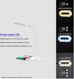 Lampa LED wireless, 3 moduri de lumina, 360°, Touch, wireless incarcare, USB, Alb - Img 4