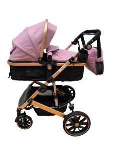 Carucior 3 in 1 Reversibil, T4, Roz, Scoica,Landou si Sport, cadru reversibil, si geanta cadou, - Img 4