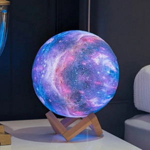Cosmos Moon Lamp 3D Multicolora -Lampa in forma de luna, lumina LED multicoloră, stand lemn - Img 5