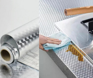 Folie de Aluminiu Argintie Autoadezivă, 61 cm x 3m, Ideala in Bucătărie - Img 1