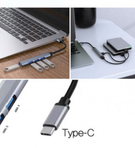Hub USB Type-C 4 in1, 1 X USB 3.0 - 3 X USB 2.0, Gri/Argintiu - Img 4