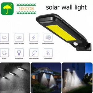 Lampa solara T-100A, senzor de miscare,100 COB, IP rezistenta la apa, Negru - Img 2