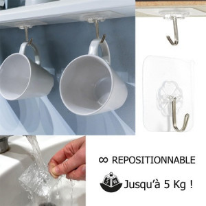 Set 10 Suporti de Agățat cu Cârlig și Adeziv Acrilic - Img 3
