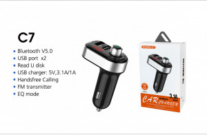 Modulator FM cu Bluetooth, 2 USB, Mp3, Redare USB/microSD, Functie Handsfree – C7 - Img 3