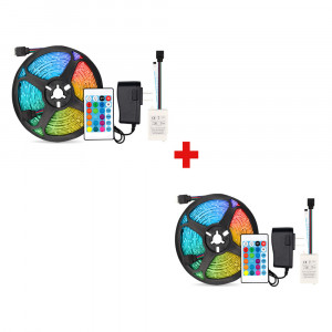 Promotie cu 2 Benzi LED RGB Multicolor, 5 metri cu Functii Multiple si Telecomanda, - Img 1