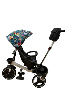 Tricicleta Pliabila SL01, Culoare Albastra Multicolora Grafiti, Cu Scaun Rotativ si Pozitie de Somn - Img 2