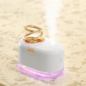 Umidificator / difuzor de aroma cu inel dublu suspendat cu lumina colorata pentru noapte