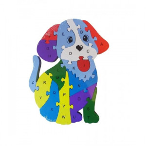 Puzzle Catel, 3D din lemn pentru copii cu Alfabet si Cifre, 26 piese, 24 cm - Img 2