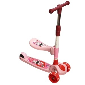 Trotineta 911Z, 2 in 1 cu sezut detasabil Racoon Balance Big Wheels, roti luminoase si late, Roz