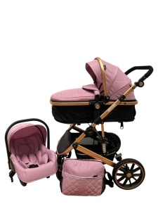 Carucior 3 in 1 Reversibil, T4, Roz, Scoica,Landou si Sport, cadru reversibil, si geanta cadou, - Img 1