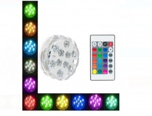 Dispozitiv cu lumini LED- colorate reglabile din telecomanda, actioneaza cu baterii, impermeabila - Img 1