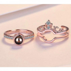Inel reglabil cu cristal Zirconiu gravat cu proiectie "Te Iubesc" de 100 de ori in 100 de limbi, din aliaj Rose Gold (LICHIDARE STOC) - Img 2