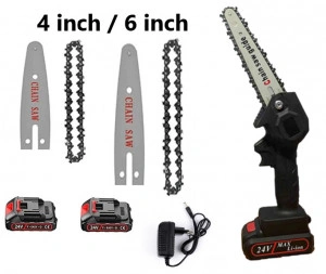 Mini Drujba Fierăstrău Electric de Mâna, Combinata cu 1 Lant 4 inch +1 Lant 6 inch, 1 Lama 4 inch + 1 Lama 6 inch si 2 Acumulatori