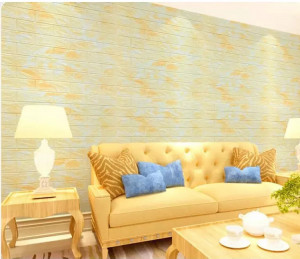 Tapet 3D, autoadeziv/autocolant, spuma moale, design modern, pentru interior, usor de curatat, rezistent la apa, dimensiuni 70 cm x 77 cm x 0,3 cm, design Caramida, Galben/Alb - Img 2