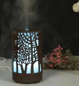 Difuzor Aromaterapie Iluminat, Umidificator, 7 culori LED, 200 ml, lemn inchis - Img 1
