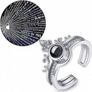 Inel reglabil cu cristal Zirconiu gravat cu proiectie "Te Iubesc" de 100 de ori in 100 de limbi, din aliaj SILVER (LICHIDARE STOC)