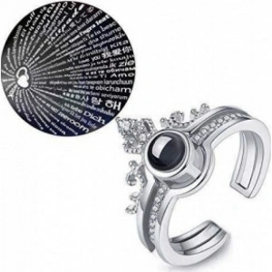 Inel reglabil cu cristal Zirconiu gravat cu proiectie "Te Iubesc" de 100 de ori in 100 de limbi, din aliaj SILVER (LICHIDARE STOC)