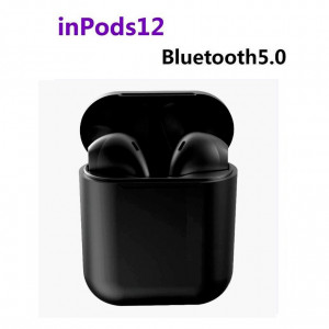 Casti Wireless InPods 12 EarBuds Bluetooth 5.0 Bass Boost pentru IOS si Android Negru - Img 1