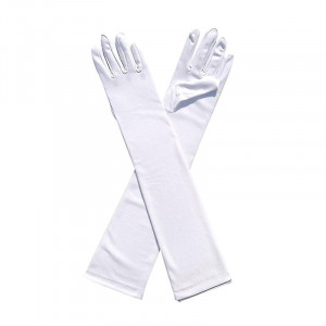 Manusi pentru mireasa lungi, din material elastic, Alb, Universala - Img 4