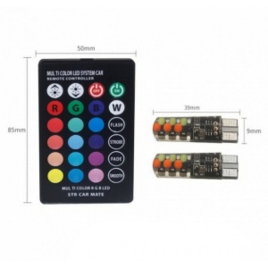 Set 2 Becuri T10 LED auto, masina, 12V, LED RGB Auto Cu Telecomanda - Img 3