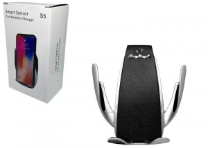 Suport universal telefon, auto, motorizat cu incarcare wireless, smart senzor, fixare pe grila aerisire - S5