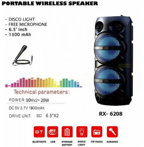 Boxa portabila RX6208, 60W PMPO, Bluetooth, lumini LED multicolore, 1200W, Difuzor 6.5 inch - Img 3