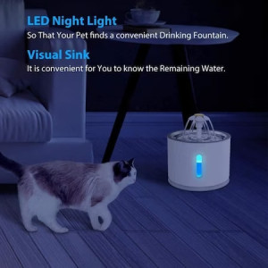 Dispenser apa automat, tip fantana pentru pisici si caini, cu adaptor USB priza, Iluminare LED, 3 Model floare trepte de reglare debit, Otel inoxidabil, cu purificare si filtrare,2.4 L, Alb/Gri - Img 5