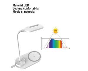Lampa LED wireless, 3 moduri de lumina, 360°, Touch, wireless incarcare, USB, Alb - Img 2