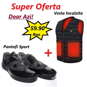 Super Oferta - 1 Pereche Pantofi Sport B207 BLACK + Vesta Termica Unisex, Marime Universala, Incalzita Electric prin usb