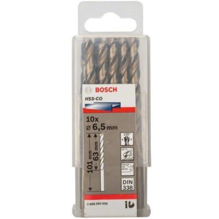 10-Pack Drill Bits HSS-CO 6.5x63x101mm