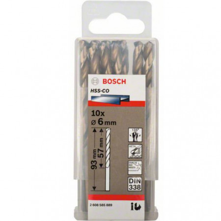 10-Pack Drill Bits HSS-CO 6.0x57x93mm
