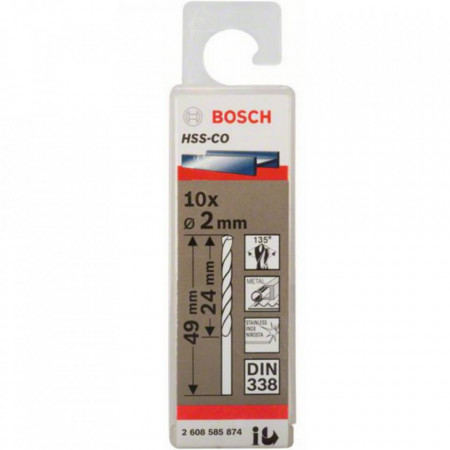 10-Pack Drill Bits HSS-CO 2.0x29x49mm