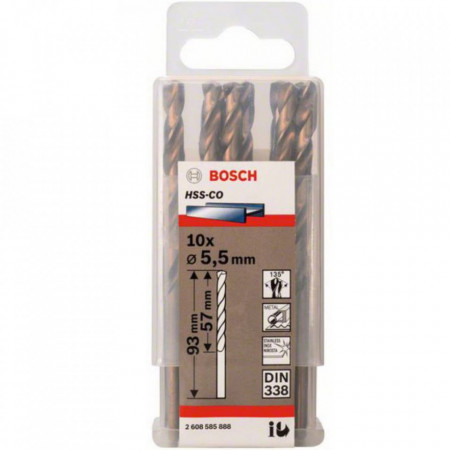 10-Pack Drill Bits HSS-CO 5.5x57x93mm