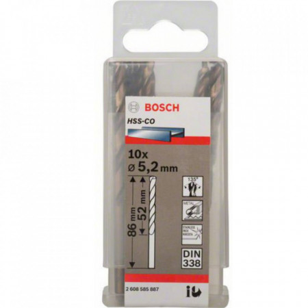 10-Pack Drill Bits HSS-CO 5.2x52x86mm