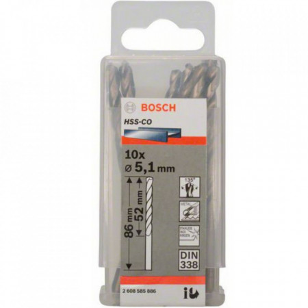 10-Pack Drill Bits HSS-CO 5.1x52x86mm